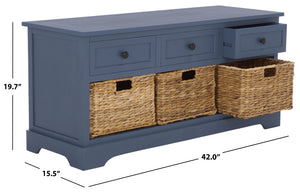 Damien Coastal 3-Drawer Storage Bench With Wicker Baskets — Slim Entryway Organizer For Small Spaces