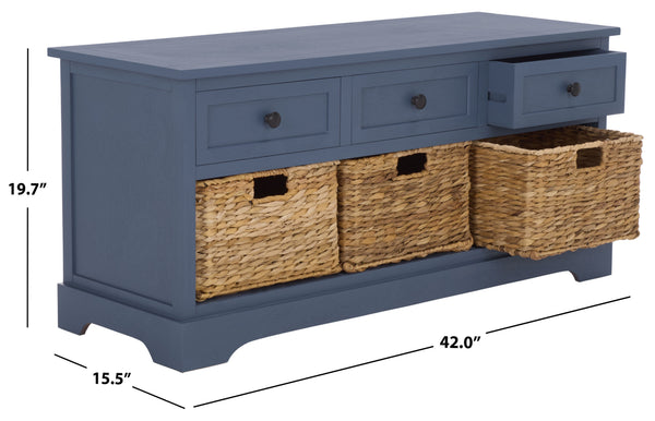 Damien Coastal 3-Drawer Storage Bench With Wicker Baskets — Slim Entryway Organizer For Small Spaces