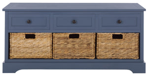 Damien Coastal 3-Drawer Storage Bench With Wicker Baskets — Slim Entryway Organizer For Small Spaces