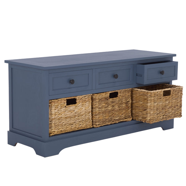 Damien Coastal 3-Drawer Storage Bench With Wicker Baskets — Slim Entryway Organizer For Small Spaces