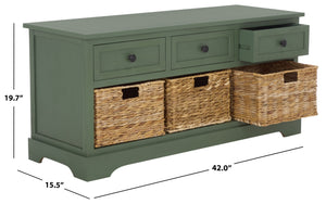 Damien Coastal 3-Drawer Storage Bench With Wicker Baskets — Slim Entryway Organizer For Small Spaces