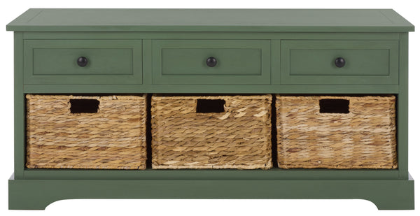 Damien Coastal 3-Drawer Storage Bench With Wicker Baskets — Slim Entryway Organizer For Small Spaces