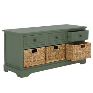 Damien Coastal 3-Drawer Storage Bench With Wicker Baskets — Slim Entryway Organizer For Small Spaces