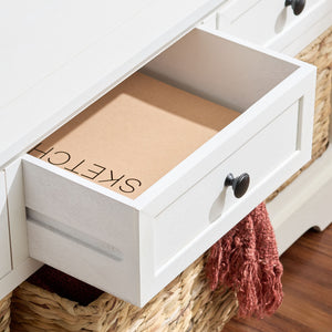 Damien Coastal 3-Drawer Storage Bench With Wicker Baskets — Slim Entryway Organizer For Small Spaces