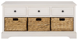 Damien Coastal 3-Drawer Storage Bench With Wicker Baskets — Slim Entryway Organizer For Small Spaces