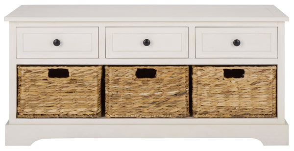 Damien Coastal 3-Drawer Storage Bench With Wicker Baskets — Slim Entryway Organizer For Small Spaces
