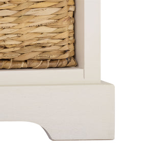 Damien Coastal 3-Drawer Storage Bench With Wicker Baskets — Slim Entryway Organizer For Small Spaces