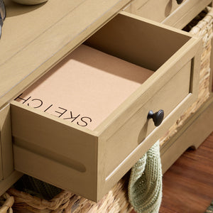 Damien Coastal 3-Drawer Storage Bench With Wicker Baskets — Slim Entryway Organizer For Small Spaces