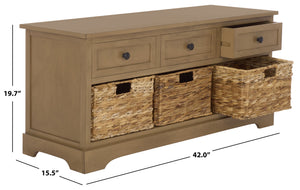 Damien Coastal 3-Drawer Storage Bench With Wicker Baskets — Slim Entryway Organizer For Small Spaces
