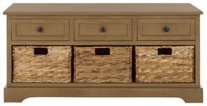 Damien Coastal 3-Drawer Storage Bench With Wicker Baskets — Slim Entryway Organizer For Small Spaces