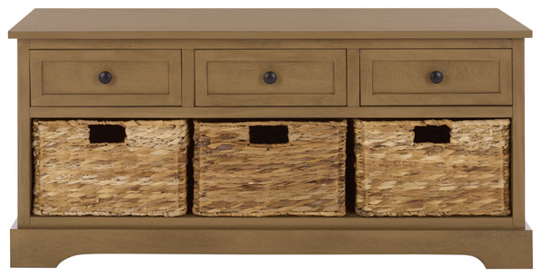 Damien Coastal 3-Drawer Storage Bench With Wicker Baskets — Slim Entryway Organizer For Small Spaces