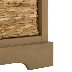 Damien Coastal 3-Drawer Storage Bench With Wicker Baskets — Slim Entryway Organizer For Small Spaces