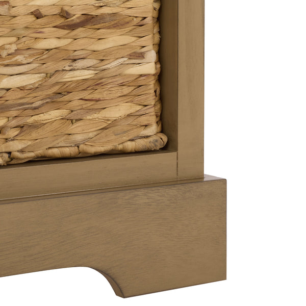 Damien Coastal 3-Drawer Storage Bench With Wicker Baskets — Slim Entryway Organizer For Small Spaces