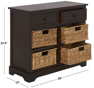 Herman Rustic Pine Storage Unit With 4 Removable Woven Baskets, Compact Organizer For Home