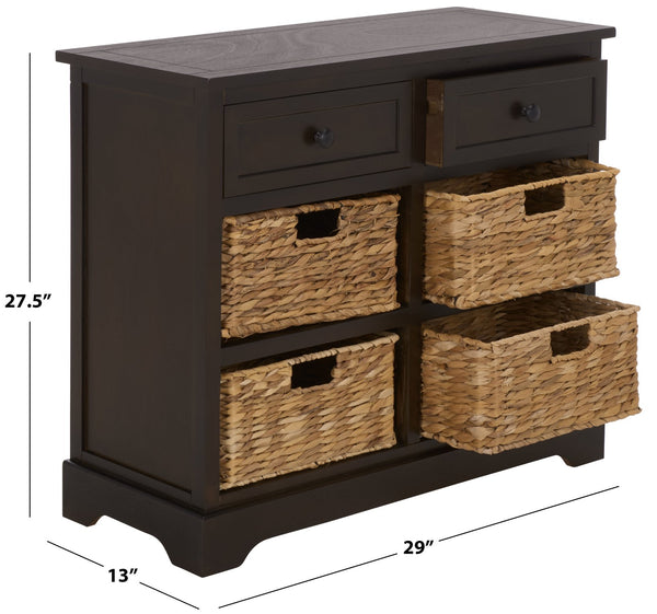Herman Rustic Pine Storage Unit With 4 Removable Woven Baskets, Compact Organizer For Home