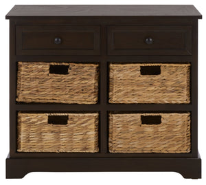 Herman Rustic Pine Storage Unit With 4 Removable Woven Baskets, Compact Organizer For Home
