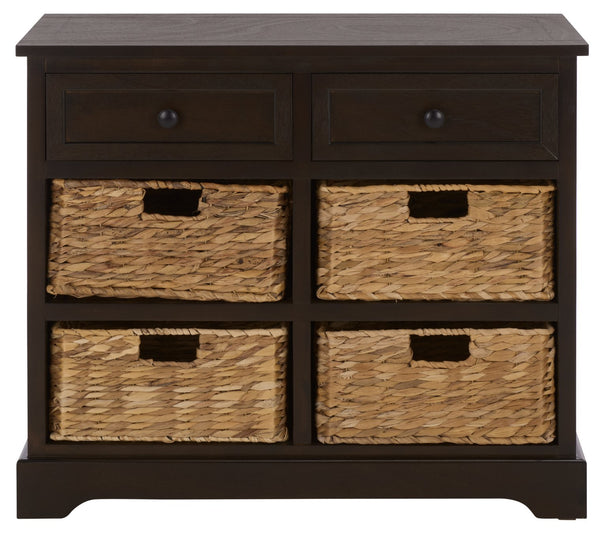 Herman Rustic Pine Storage Unit With 4 Removable Woven Baskets, Compact Organizer For Home