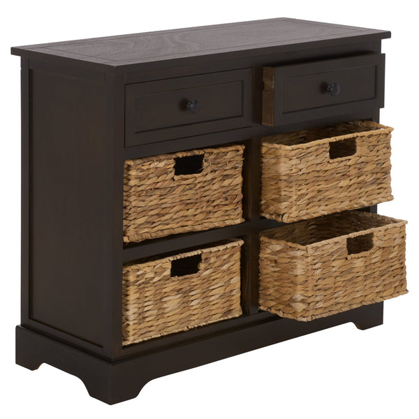 Herman Rustic Pine Storage Unit With 4 Removable Woven Baskets, Compact Organizer For Home