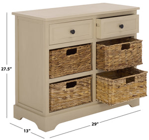 Herman Rustic Pine Storage Unit With 4 Removable Woven Baskets, Compact Organizer For Home