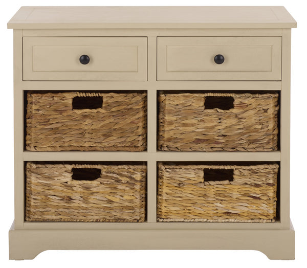 Herman Rustic Pine Storage Unit With 4 Removable Woven Baskets, Compact Organizer For Home