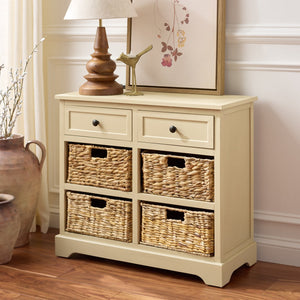 Herman Rustic Pine Storage Unit With 4 Removable Woven Baskets, Compact Organizer For Home