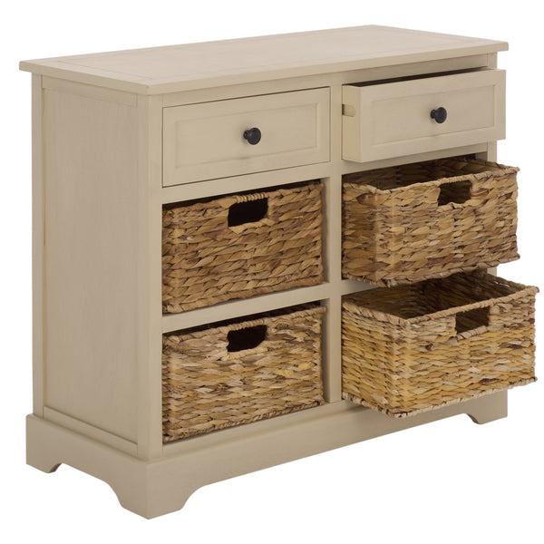 Herman Rustic Pine Storage Unit With 4 Removable Woven Baskets, Compact Organizer For Home