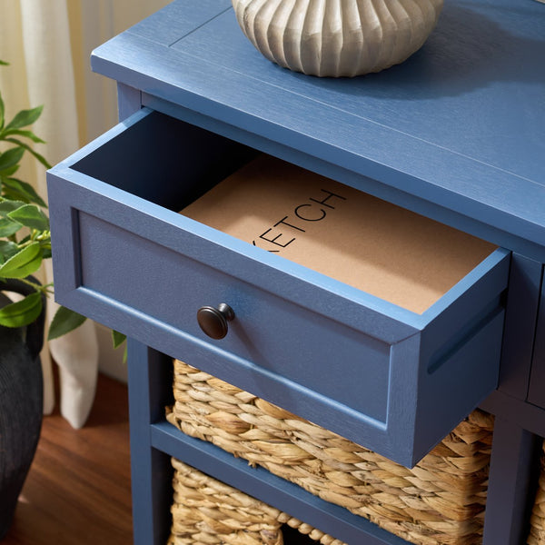 Herman Rustic Pine Storage Unit With 4 Removable Woven Baskets, Compact Organizer For Home
