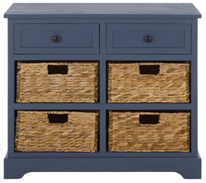 Herman Rustic Pine Storage Unit With 4 Removable Woven Baskets, Compact Organizer For Home