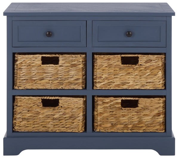 Herman Rustic Pine Storage Unit With 4 Removable Woven Baskets, Compact Organizer For Home