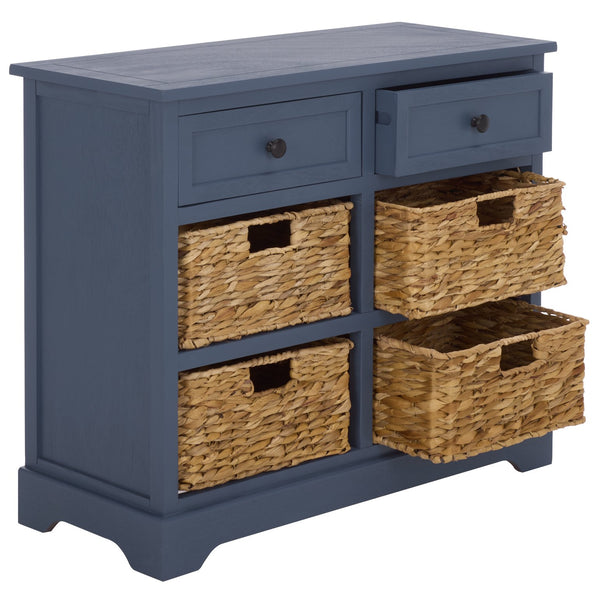 Herman Rustic Pine Storage Unit With 4 Removable Woven Baskets, Compact Organizer For Home