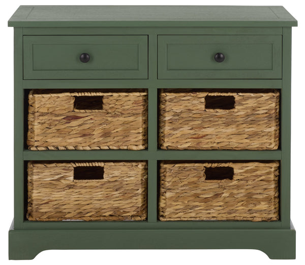 Herman Rustic Pine Storage Unit With 4 Removable Woven Baskets, Compact Organizer For Home