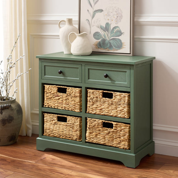 Herman Rustic Pine Storage Unit With 4 Removable Woven Baskets, Compact Organizer For Home