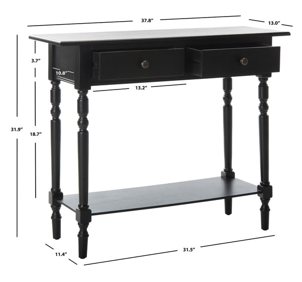 Safavieh Rosemary 2 Drawer Console - Classic-Contemporary Design With Elegant Spindle Details For Stylish Storage Distressed  Black AMH5705B