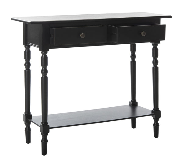 Safavieh Rosemary 2 Drawer Console - Classic-Contemporary Design With Elegant Spindle Details For Stylish Storage Distressed  Black AMH5705B