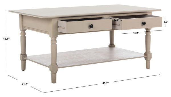 Safavieh Boris Stylish Two-Drawer Coffee Table – Timeless Farmhouse Charm For Rustic Modern Living Rooms Vintage Grey AMH5706A