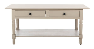 Safavieh Boris Stylish Two-Drawer Coffee Table – Timeless Farmhouse Charm For Rustic Modern Living Rooms Vintage Grey AMH5706A