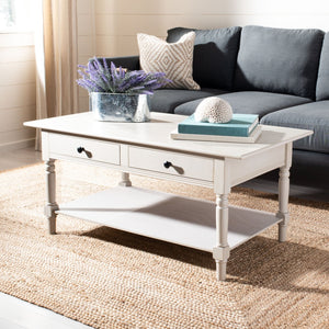 Safavieh Boris Stylish Two-Drawer Coffee Table – Timeless Farmhouse Charm For Rustic Modern Living Rooms Vintage Grey AMH5706A