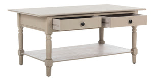 Safavieh Boris Stylish Two-Drawer Coffee Table – Timeless Farmhouse Charm For Rustic Modern Living Rooms Vintage Grey AMH5706A