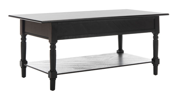 Safavieh Boris Stylish Two-Drawer Coffee Table – Timeless Farmhouse Charm For Rustic Modern Living Rooms Distressed  Black AMH5706B