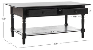 Safavieh Boris Stylish Two-Drawer Coffee Table – Timeless Farmhouse Charm For Rustic Modern Living Rooms Distressed  Black AMH5706B
