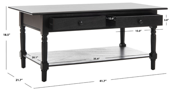 Safavieh Boris Stylish Two-Drawer Coffee Table – Timeless Farmhouse Charm For Rustic Modern Living Rooms Distressed  Black AMH5706B