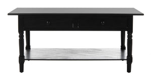 Safavieh Boris Stylish Two-Drawer Coffee Table – Timeless Farmhouse Charm For Rustic Modern Living Rooms Distressed  Black AMH5706B