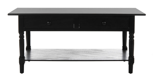 Safavieh Boris Stylish Two-Drawer Coffee Table – Timeless Farmhouse Charm For Rustic Modern Living Rooms Distressed  Black AMH5706B
