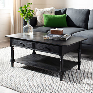Safavieh Boris Stylish Two-Drawer Coffee Table – Timeless Farmhouse Charm For Rustic Modern Living Rooms Distressed  Black AMH5706B