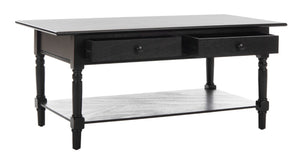 Safavieh Boris Stylish Two-Drawer Coffee Table – Timeless Farmhouse Charm For Rustic Modern Living Rooms Distressed  Black AMH5706B