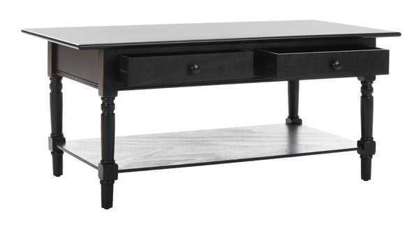 Safavieh Boris Stylish Two-Drawer Coffee Table – Timeless Farmhouse Charm For Rustic Modern Living Rooms Distressed  Black AMH5706B