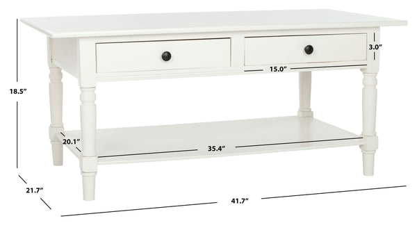Safavieh Boris Stylish Two-Drawer Coffee Table – Timeless Farmhouse Charm For Rustic Modern Living Rooms Distressed  Cream AMH5706C