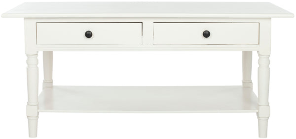 Safavieh Boris Stylish Two-Drawer Coffee Table – Timeless Farmhouse Charm For Rustic Modern Living Rooms Distressed  Cream AMH5706C