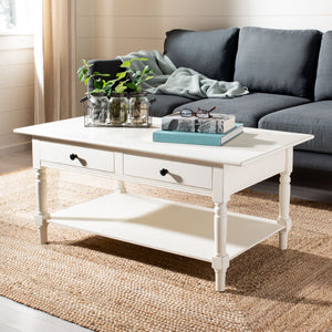Safavieh Boris Stylish Two-Drawer Coffee Table – Timeless Farmhouse Charm For Rustic Modern Living Rooms Distressed  Cream AMH5706C