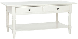 Safavieh Boris Stylish Two-Drawer Coffee Table – Timeless Farmhouse Charm For Rustic Modern Living Rooms Distressed  Cream AMH5706C